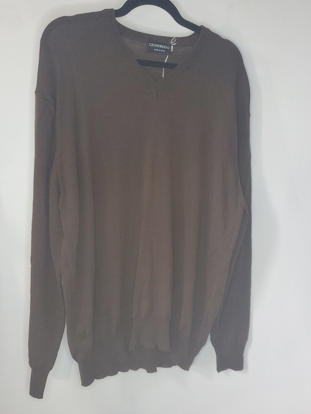 100 % Wool Gionfriddo Men's V-Neck Sweater in Brown
